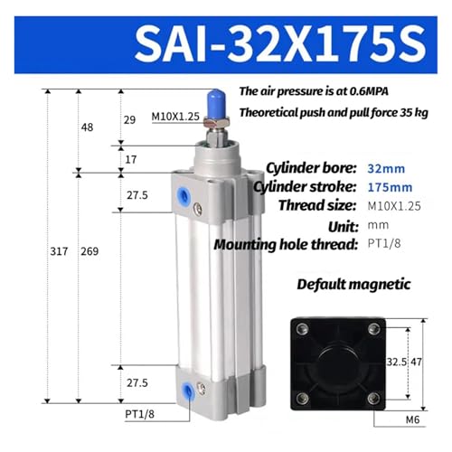 Cylindre pneumatique double effet SAI32 pour systeme de tri de colis