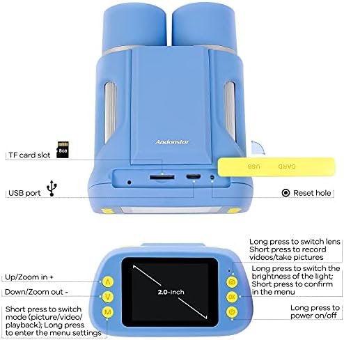Andonstar AD122 Kids Microscope&Telescope Double Lens, Portable Handheld Microscope Binoculars, Digital Camera&Video Microscope Kit for Kids, 2" LCD Blue, Windows/Mac Compatible, SD Card Included … 9 419F5rVcvQL. AC