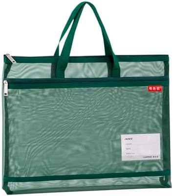 Clear Nylon Mesh Zipper File Bag 11x13.7in Lightweight A4 Document Organizer with 2 Large Pockets Transparent Card Slot Non Waterproof Portable Storage Pouch for Office School Supplies(Green) image 2