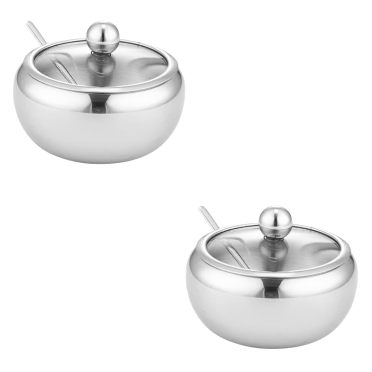 HEALLILY 2 Sets Stainless Steel Condiment Storage Jar Sugar Bowl Lid Spoon Spice Container
