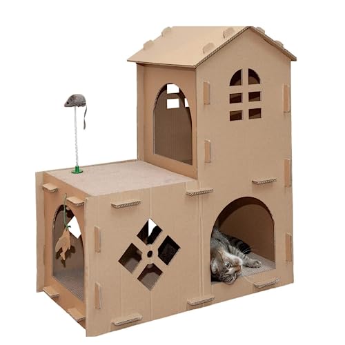 Casas Y Rascadores, Pet Products POLI PETS Casa para Gatos De Carton Corrugado de 2 Pisos con Rascador y Accesorios