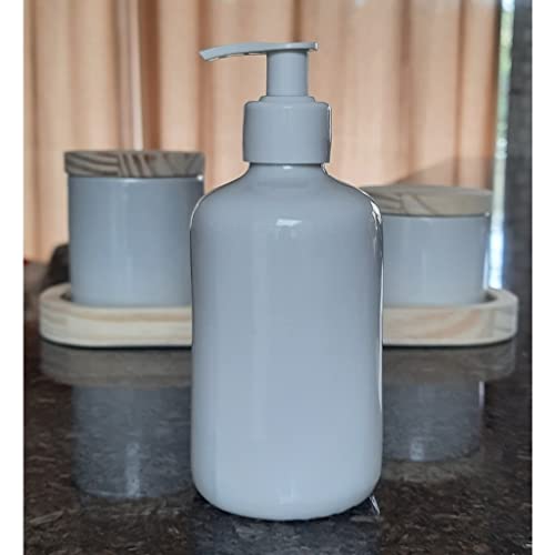 Kit higiene bebê 4 peças - Bandeja, potes e porta álcool - Peças porcelana bandeja e tampas pinus