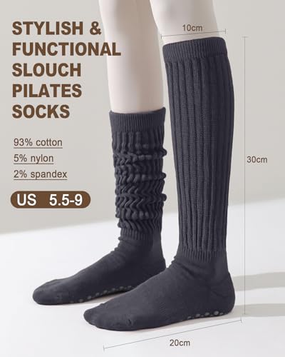 Image of Aoliks Pilates Grip Socks for Women, Slouch Non Slip Yoga Socks for Barre Workout, Cozy Scrunch Grippy Socks for Indoor Exercise