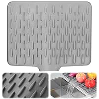 Silikon Abtropfmatte Geschirr, Abtropfmatte Silikon Arbeitsplattenschutz,Hitzebeständige Rutschfeste Abtropfmatte mit Ablauf Wasserumleitung für Arbeitsplatte Küchenspüle Badezimmer(Grau/40 x 33cm)