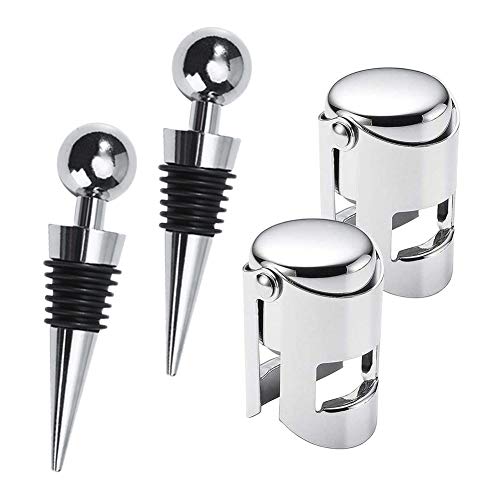 XYDZ Tapón de Vino, 4 PCS Tapón de Acero Inoxidable para Botellas, Tapón de Botella para Vino Colección Vino Tinto Champán Cerveza Ahorrador Sellador Cover