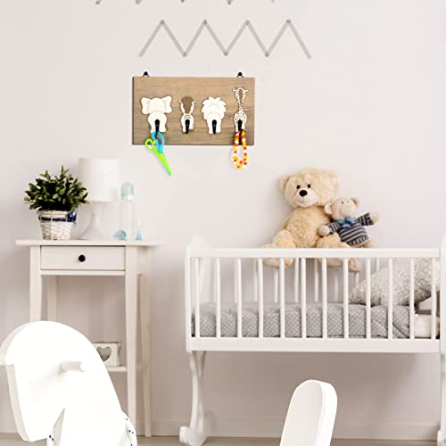 Safari Animal Wall Hooks Animal Nursery Hooks Decor Wooden Kids Coat Wall Mounted Hooks Decorative Elephant Lion Giraffe Zebra Hanger For Nursery Bathroom Bedroom Home Decor #TOP5