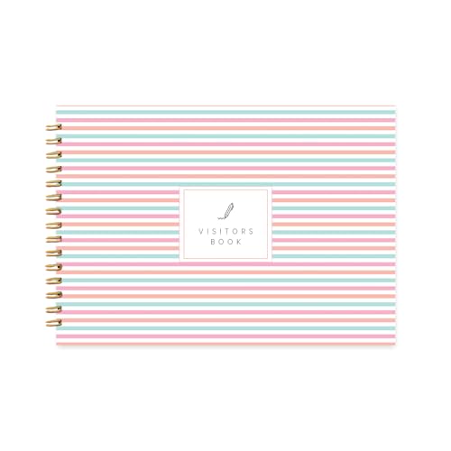 Image of Visitor Book - 8 x 12 Inches | Colorful Stripes Pattern Wire Bound Guest Register for Hotels, Offices, Exhibitions & Business Use | Medium Size Visitor Log Book for Reception & Front Desk