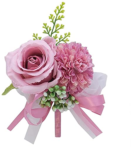 Boutonnière ruban mariée et corsage main de demoiselle d'honneur pour bouquet de fête