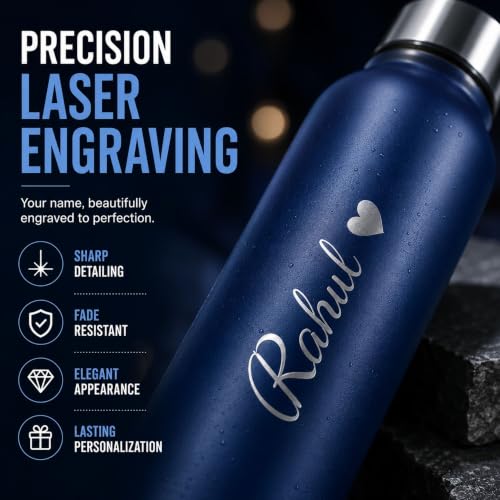 Image of Courage Personalised Stainless Steel Water Bottle 1 Litre | Custom Name Engraved Bottle | Leak-Proof, BPA-Free, Rust-Resistant | Stylish Gift for Kids, Women & Men | Office, School & Gym Use (Blue)