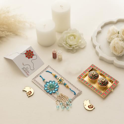 Image of Premium Handmade Designer Rakhi Set for Brother and Bhabhi Adjustable Couple Rakhi with Roli Chawal & Nariyal