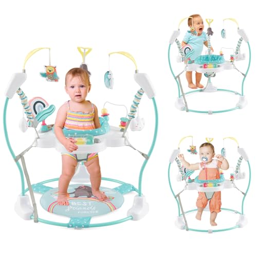 HONEY JOY Baby Bouncer Activity Center, Infant Jumper and Table w/ 360° Rotary Seat, 3 Adjustable Heights, Mat, Music, Lights, Sounds & Developmental Toys, Activity Center for Babies 6+ Months, Blue
