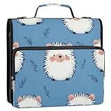 Boccsty Cartoon Hedgehogs Pattern Zipper Binder 3 Ring Binders Expanding File Folder Multi-Pocket Zipper Binder Organizer for School Shoulder Strap and Handle