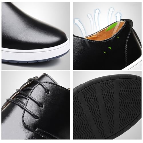 Men's Leather Shoes, Large Size Lace-up Formal Shoes Business Casual Round Toe Low-top Loafers Comfortable and Breathable for Office Work, 43 EU,White3