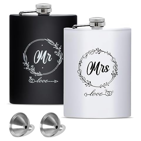 RONRONS Mr and Mrs Hip Flask Set Cover