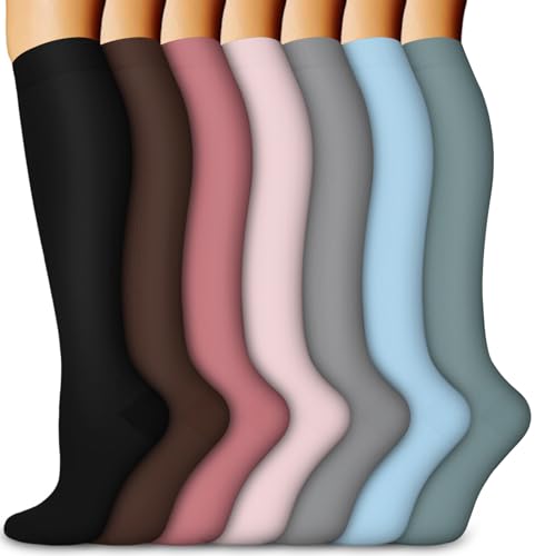 BLONGW Compression Socks for Women and Men (7 Pairs) - Best Support for Nurses, Medical, Running, Hiking, Travel,Large-X-Large