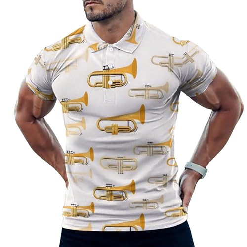 Polo de golf homme anti-humidité imprimé saxophone jaune vintage à manches courtes