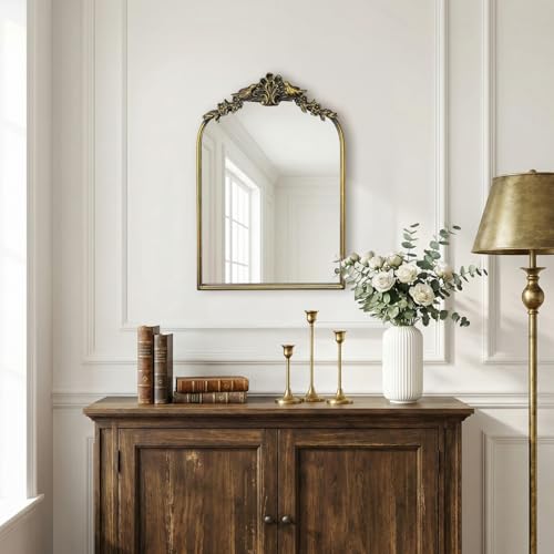 Oujchenghome Antique Baroque Vintage Vanity Mirror 22x15Inch, Gold with Ornate