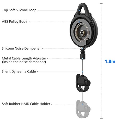[Pro Version] Kiwi Design Vr Cable Management, Retractable Ceiling Pulley System For/Meta Quest/Quest 2/Rift/Rift S/Htc Vive/Vive Pro/Valve Index Link Cable For Vr Accessories (Black, 1 Pack) #TOP2