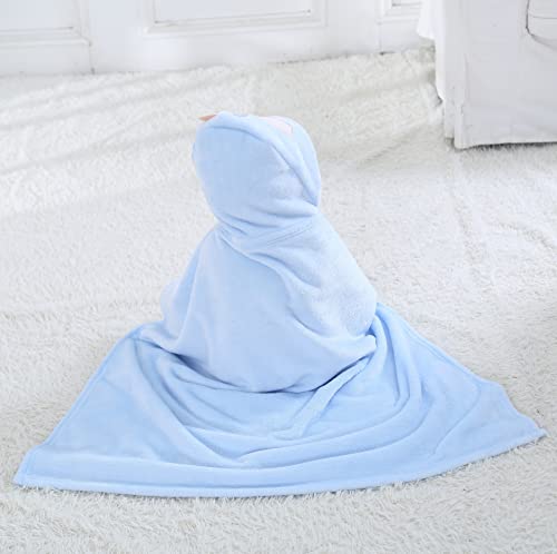 Image of TONWHAR 0-4 Years Toddlers' And Kids' Boys Girls Animal Face Hooded Blanket Baby's Bathrobe,Plush After Bath Blanket (Blue Horse)
