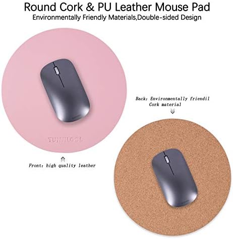 Mouse Mat, Mouse Pad, TUNJILOOL Small Round Mousepad, Natural Cork & PU Leather Non-Slip Waterproof Thin Mouse pads for Computers Laptop Office Home