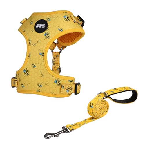Image of COSYHOME LONDON Dog Harness No Pull Pet Harness, Adjustable Dog Vest for Easy Walking, Breathable soft cotton Material for Small Medium Breed Dogs (S, Yellow bees)