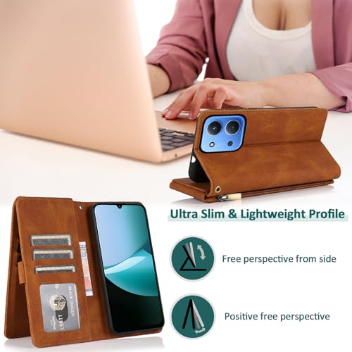 Étui Xiaomi Redmi 15C 4G/5G avec protège-écran et porte-cartes marron - 3