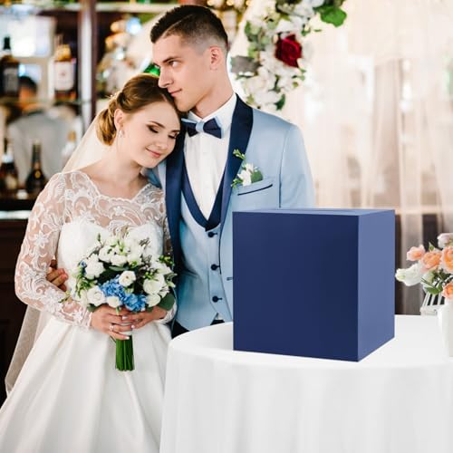Image of Hooqict Navy Blue Card Box with Slot 9.1 inch Wedding Favor Gift Card Box for Party, Reception, Graduation, Birthday, Wedding, Bridal or Baby Shower, Raffle Ticket Money Envelope Holder