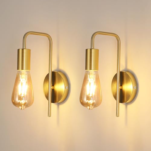 Osairous Applique Murale Vintage 2 Pack, Lampe Murale Intérieur Industrielle, Spot Mural Fer Rétro pour Chambre Couloir Bar, E27, IP20, Dorés, Sans Ampoule