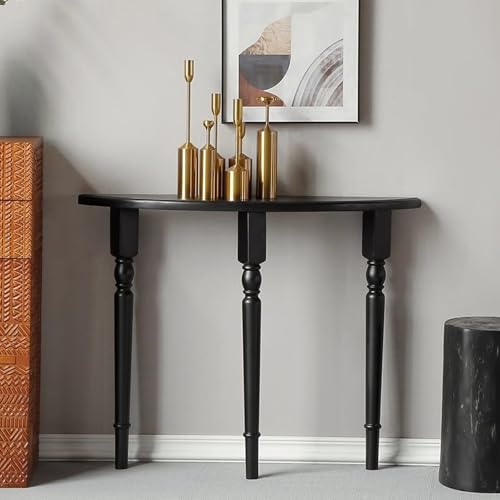 Mesa auxiliar semicircular de madera maciza: acabado negro de alta calidad y diseño compacto 3