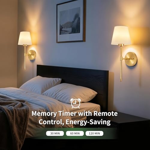 Image of Battery Operated Wall Sconces Set of 2, Wireless Battery Wall Light with 5200mAh Dimmable Bulbs with Remote,RGB15 Colors Wireless Wall Lamps for Bedroom Living Room Hallway Decor-Brass Gold