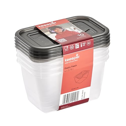 keeeper Fredo Fresh - Juego de recipientes herméticos (4 unidades, 0,75 L), color gris