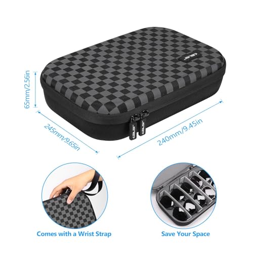 Image of JSVER Hard Shell Sunglasses Case, Portable Sunglasses Organizer With Adjustable Slots, Black and Gray Checkered EVA and Velvet Material, Holds Up to 7 Pairs