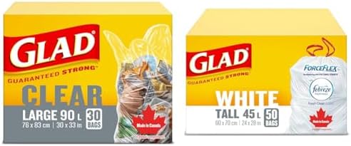 Glad Clear Garbage Bags - Large 90 Litres - 30 Trash Bags, Made i...