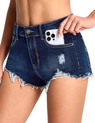 THE GYM PEOPLE Women's Stretchy Jeans Shorts Mid Rise Denim Mini Hot Shorts — view 2