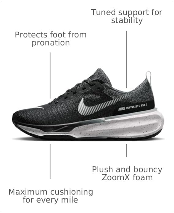 Image of Nike Men's Invincible 3 Road Running Shoes (Black /White, us Footwear Size System, Adult, Men, Numeric, Medium, Numeric 11 Point 5)