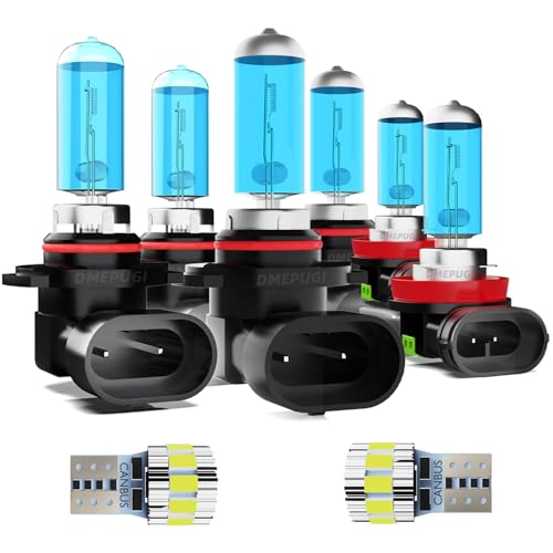 Image of headlight bulbs Compatible With Sonata 1997-1998 Halogen lights,9005 High Beam+ 9006 /H8 /H9 Low Beam+ h1 Fog Lights Kits+ License Plate Lights,Plug N Play,Pack of 8