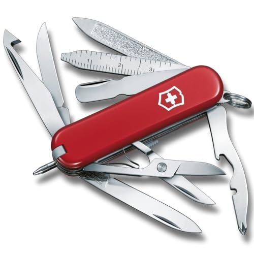 Victorinox Navaja suiza de bolsillo Mini Champ, pequeña, 18 funciones, Hecha en Suiza, multiherramienta con abrecartas, abrebotellas, pelacables, rojo