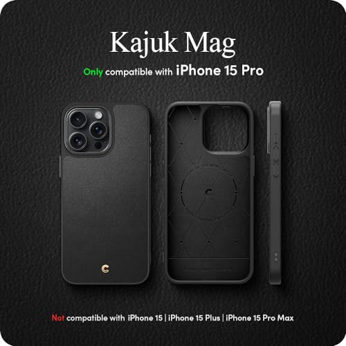 Image of Spigen Cyrill Kajuk Mag for iPhone 15 Pro Case, Faux Leather iPhone 15 Pro Back Cover - Black