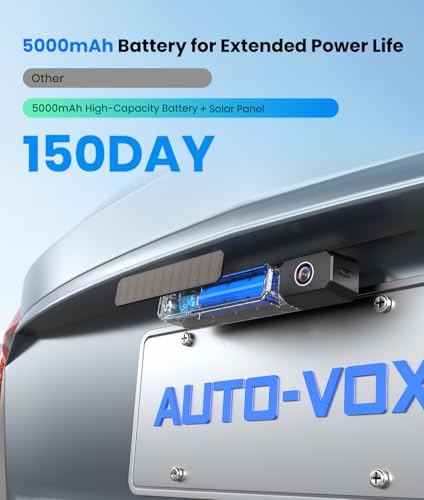 Image of AUTO-VOX White Solar Wireless Backup Camera with 5 inch 1080P Monitor: 5000mAh Battery 2 Mins DIY Installation & 2 Split Screen Back Up Camera, IP69K Waterproof Reverse Camera for Car, Van, SUV, Truck