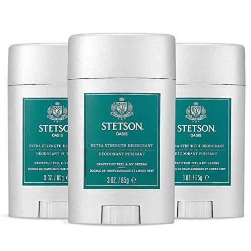 STETSON Personal Care Extra Strength Deodorant by Scent Beauty - Gel Mens Deodorant Stick for Grooming Kit - 3 oz - 3 Pack - Oasis