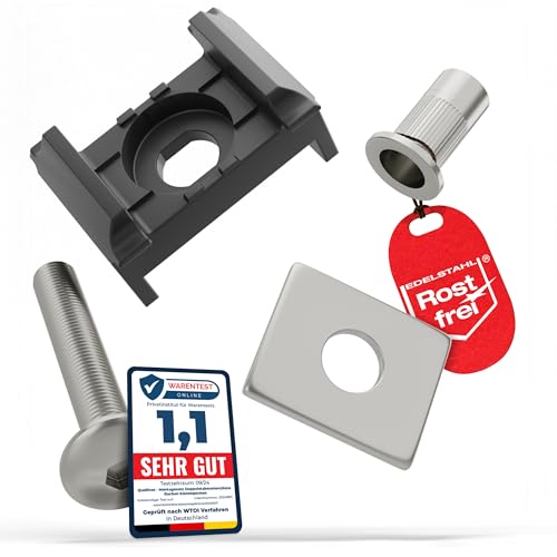 Qualinos 10x hochwertige Doppelstabmattenzaun Befestigung: Klemmplatte Schraube Nietmutter aus V2A und UV- stabilisierter Klemmbock Farbe Anthrazit 7016. Klemmlasche und Zaunhalter Made in Germany