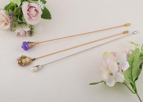 Image of Alilang Classic Vintage 3Pcs Hat Brooch Pin Set with Rhinestone and Pearl Accents for Scarves and Hats Lapel Pin Accessories