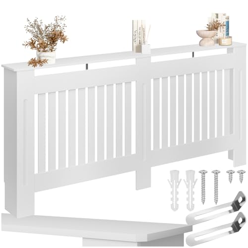 tectake® Cubre Radiador con Diseño de Lamas, Cubierta para Calefacción, Revestimiento para Radiadores, con Repisa Decorativa, Protección contra Calor, Fácil Limpieza, Escandinavo   172,3 x 19 x 82 cm