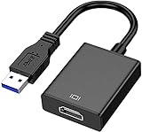 【Adaptador USB 3.0 a HDMI】 Convierta la señal de video de una PC o computadora portátil con interfaz USB a una señal de video HDMI de alta calidad en HDTV, proyector o monitor, admita la transmisión de sincronización de audio y video, compatible con Windows XP, Windows 7, Windows 8 / 8.1 , Windows 10.