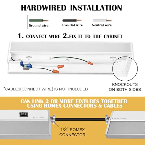 Image of Ansen Hardwired Under Cabinet Lighting, 30in 20W LED Light for Kitchen /Closet, 1150lm, CRI>92, R9>90, 5 Color Temperature, Dimmable, 2700K-5000K(Warm White, Cool White, Daylight)