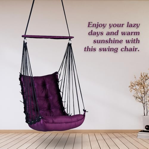 Image of Curio Centre Cotton Swinging Hammock Hanging Swing Chair /Hammock Swing for Adults & Kids /Swing for Indoor Outdoor, Garden & Patio /Durable Portable Jhula /Swing for Home - Purple
