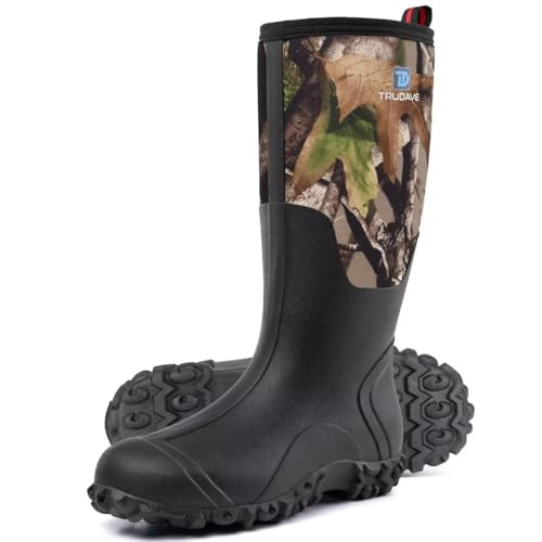 Image of Trudave Rubber Boots for Men with Steel Shank, Waterproof Insulated Reliable Rain Boots for Outdoor Work Hunting, Warm Dry 5mm Neoprene Anti-slip All-Season Mud Boots, Size 5-14