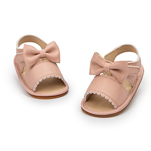 Image of Miamooi Infant Baby Girls Boys Sandals Summer Bowknot Crib Shoes Toddler Pu Leather Flower Soft Rubber Sole Dress Flats First Walker Shoes