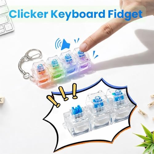 Image of Mechanical Keyboard Switch Keychain (Blue Clicky Switch) | Fidget Toy Keychain with Audible Click Sound | Transparent Key Tester Keyring | Stress Relief Gadget for Office & Gaming Lovers