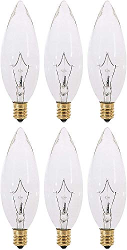 (Pack of 6) Clear European Base (E14) Torpedo Tip 120V Chandelier Bulbs (40 Watt - Straight Tip)
